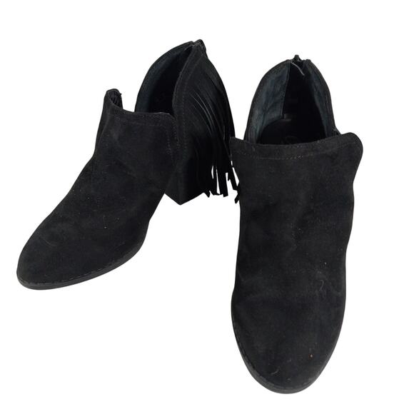 NWOT-1 SHOW! CARLOS SANTANA! BLACK GENUINE SUEDE LEATHER FRINGED BOOTIES! SZ 7M - Picture 3 of 10